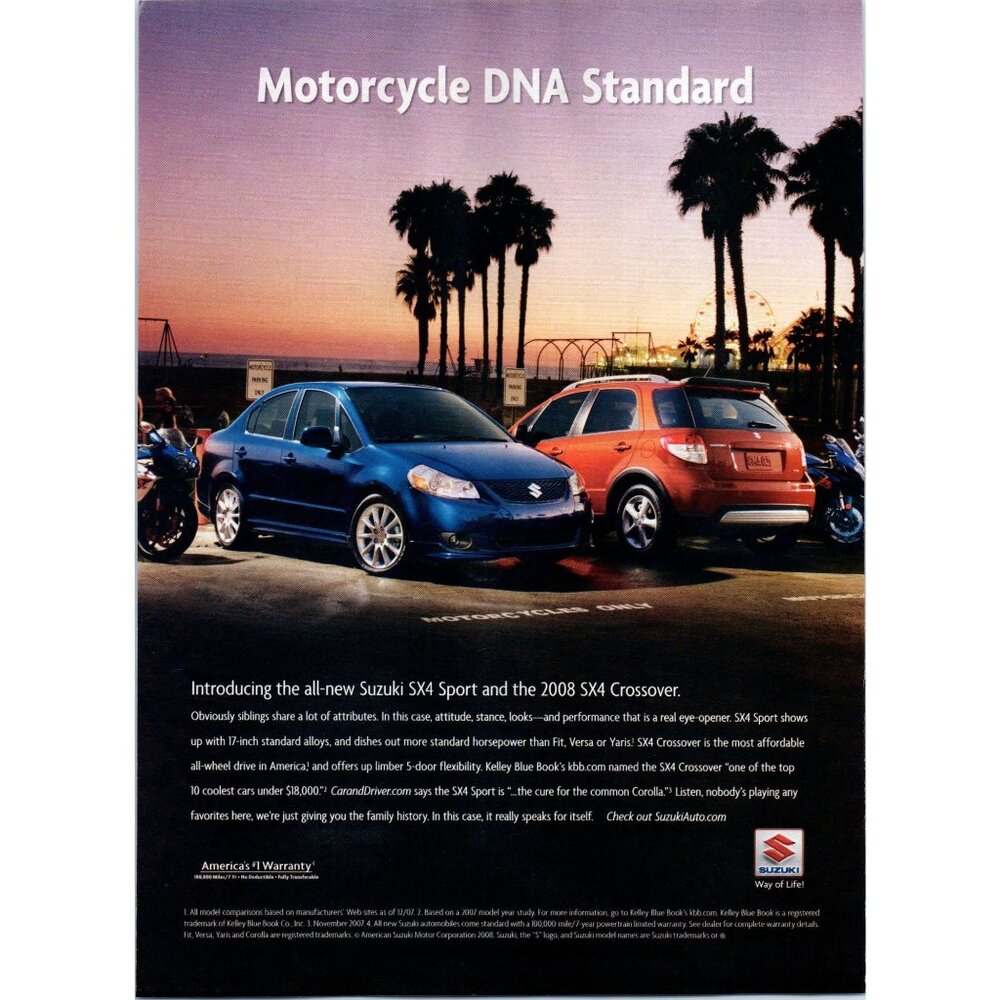 2008 Suzuki SX4 Sport and Crossover Vintage Print Ad Palm Trees Beach Wall Art